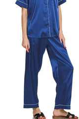 Zenana Satin Short Sleeve Top and Pants Pajama Set OutfitFlow
