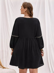 Plus Size Notched Balloon Sleeve Mini Dress OutfitFlow