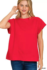 Zenana Textured Knit Jacquard Short Sleeve Top RUBY OutfitFlow
