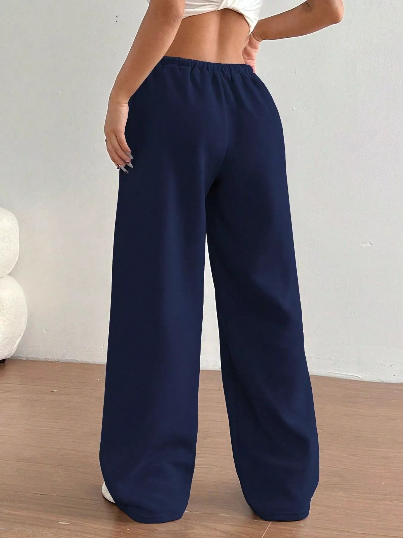 Casual Drawstring High Waist Wide Leg Sweatpants OutfitFlow