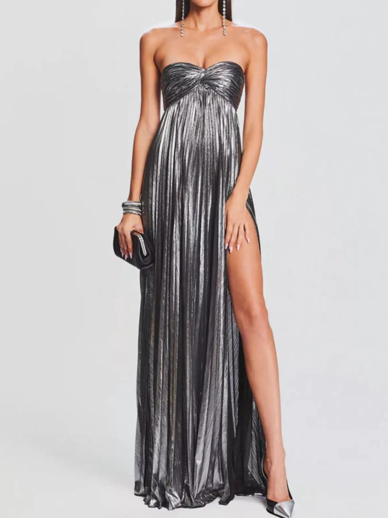 Split Sweetheart Neck Tube Maxi Dress OutfitFlow