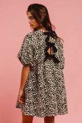 BiBi Leopard Denim Dress With Back Contrast Tie Detail OutfitFlow