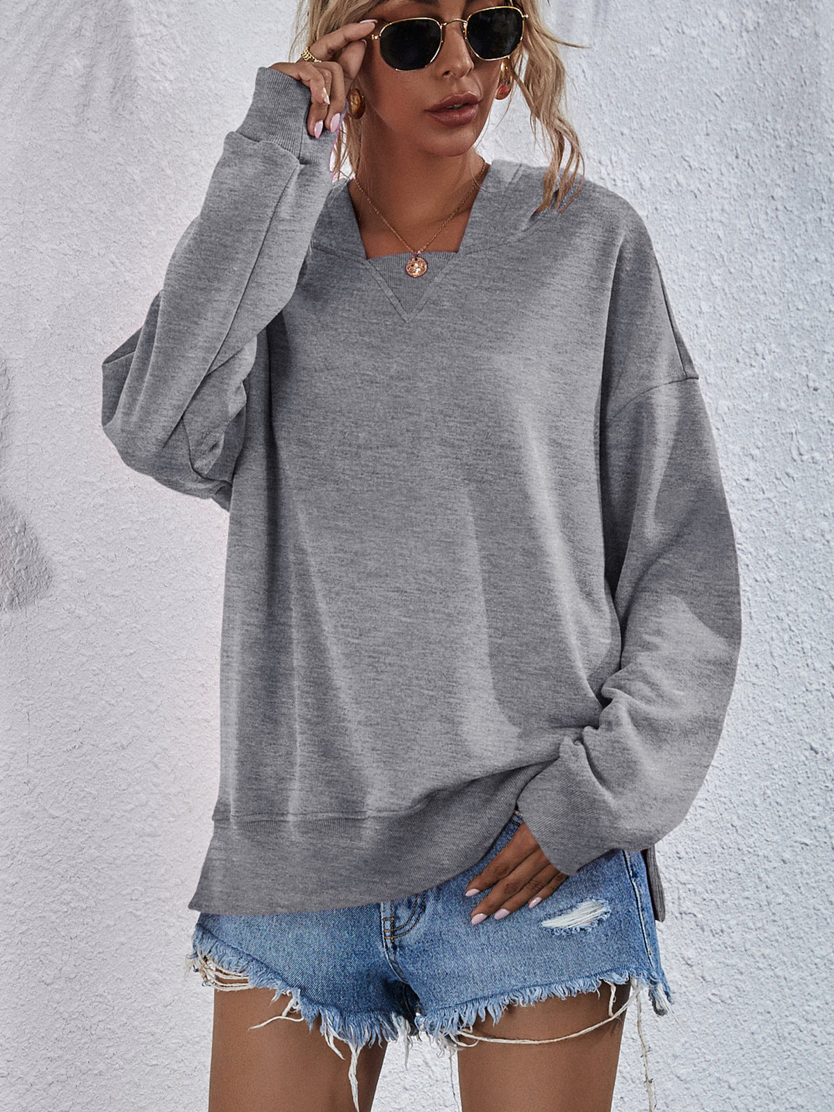 Outfit Flow - Dropped Shoulder Slit Hoodie