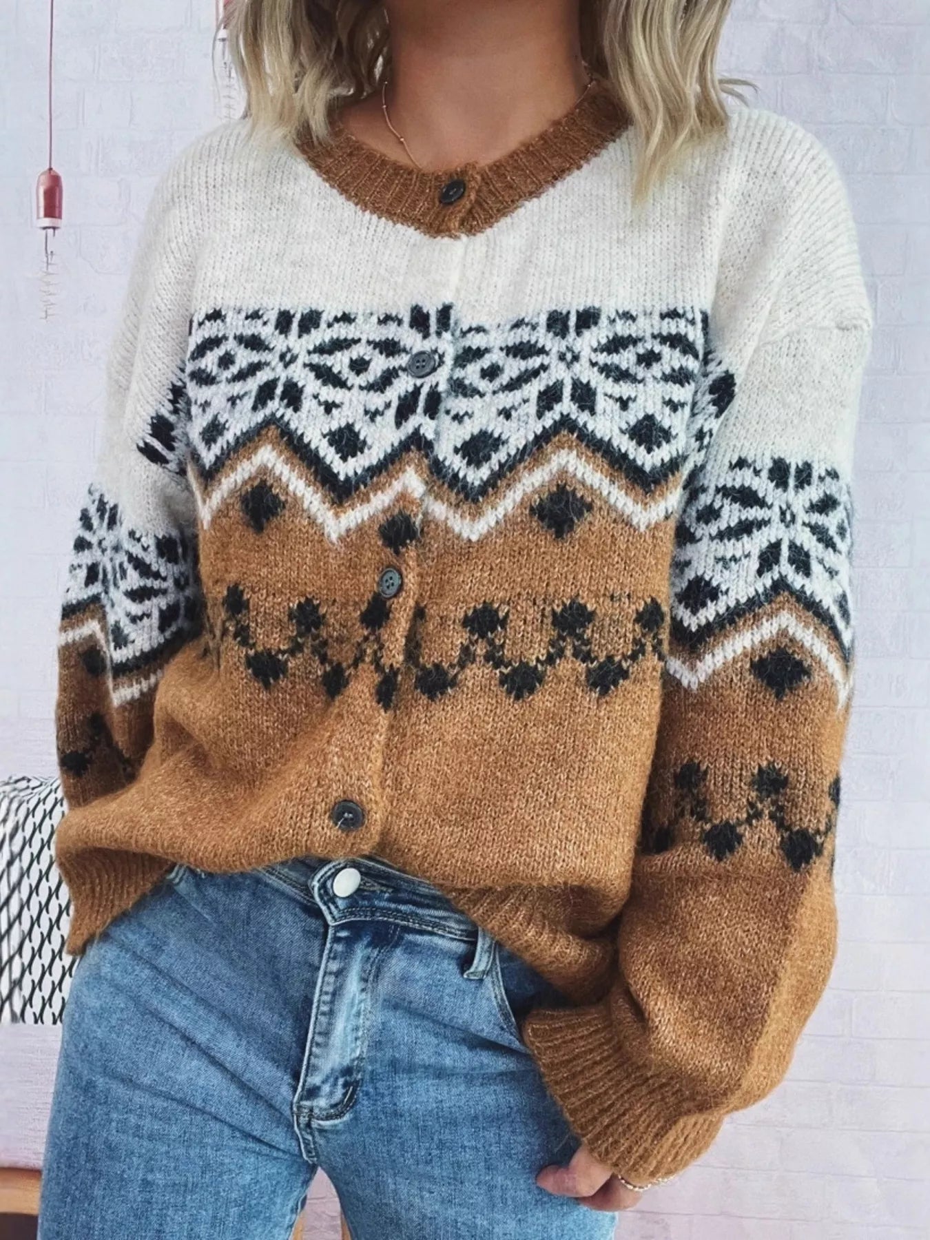 Christmas Button Up Drop Shoulder Cardigan OutfitFlow