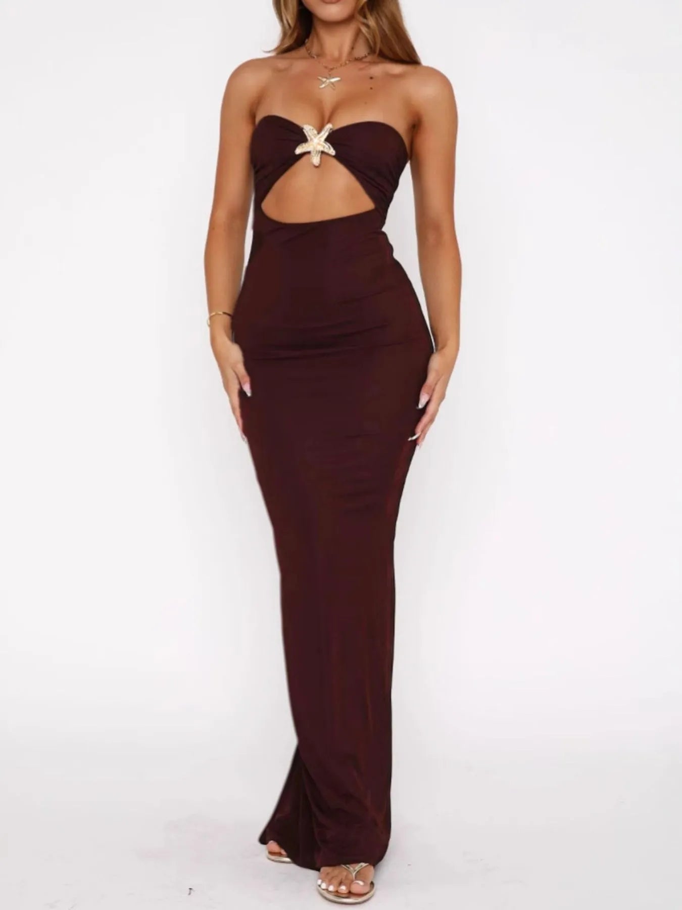 Cutout Sweetheart Neck Tube Maxi Dress OutfitFlow
