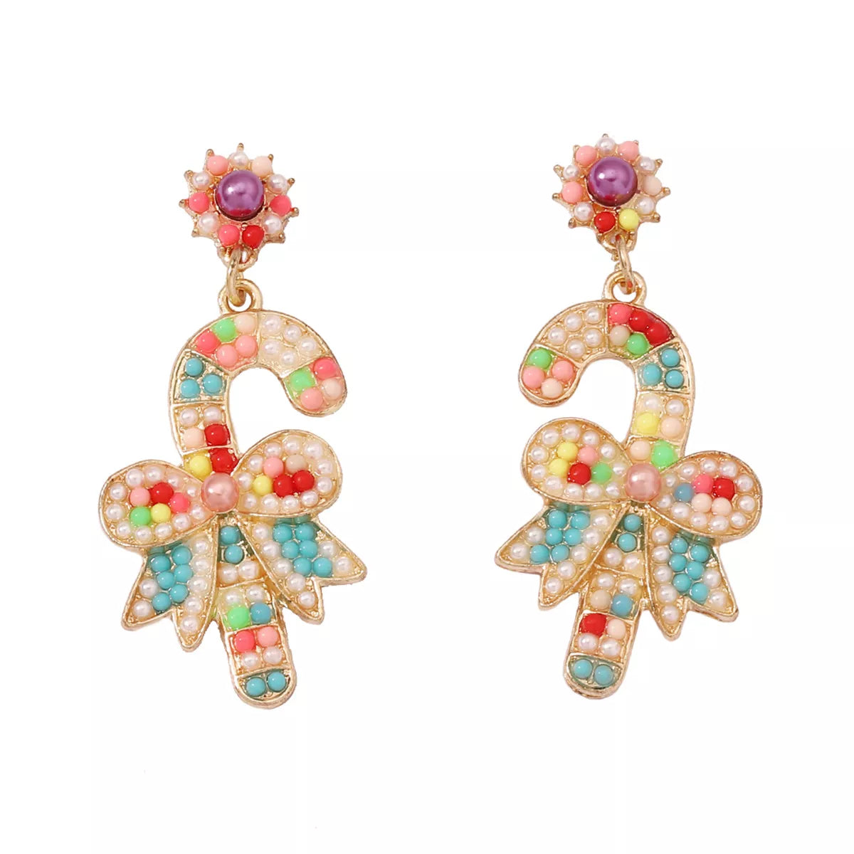 Christmas Candy Cane Bow Drop Earrings OutfitFlow