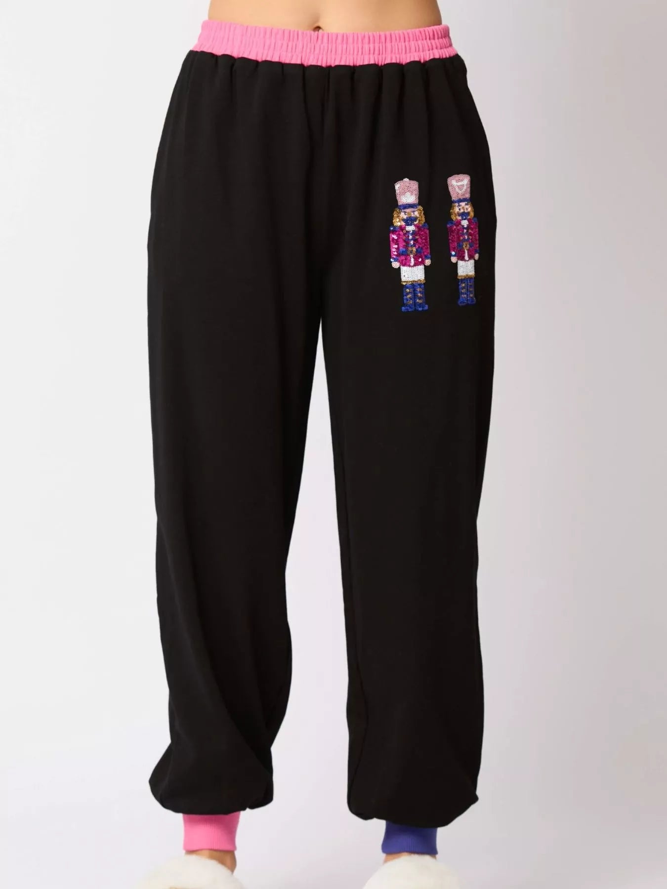 Nutcracker Contrast Trim Sweatshirt and Pants Set OutfitFlow