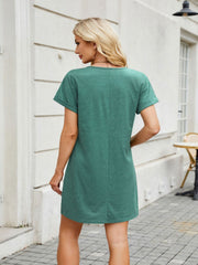 V-Neck Short Sleeve Mini Tee Dress OutfitFlow