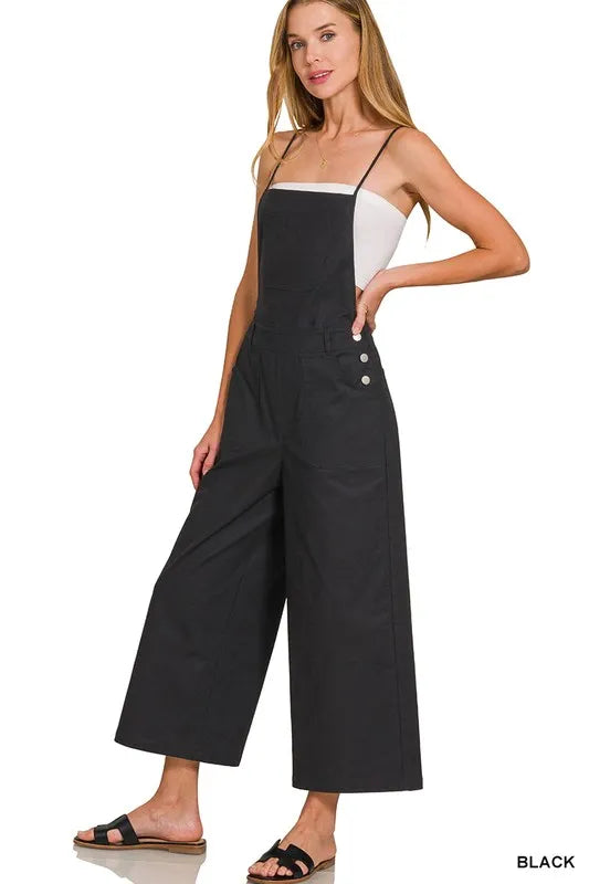 Zenana Woven Spaghetti Strap Overalls OutfitFlow