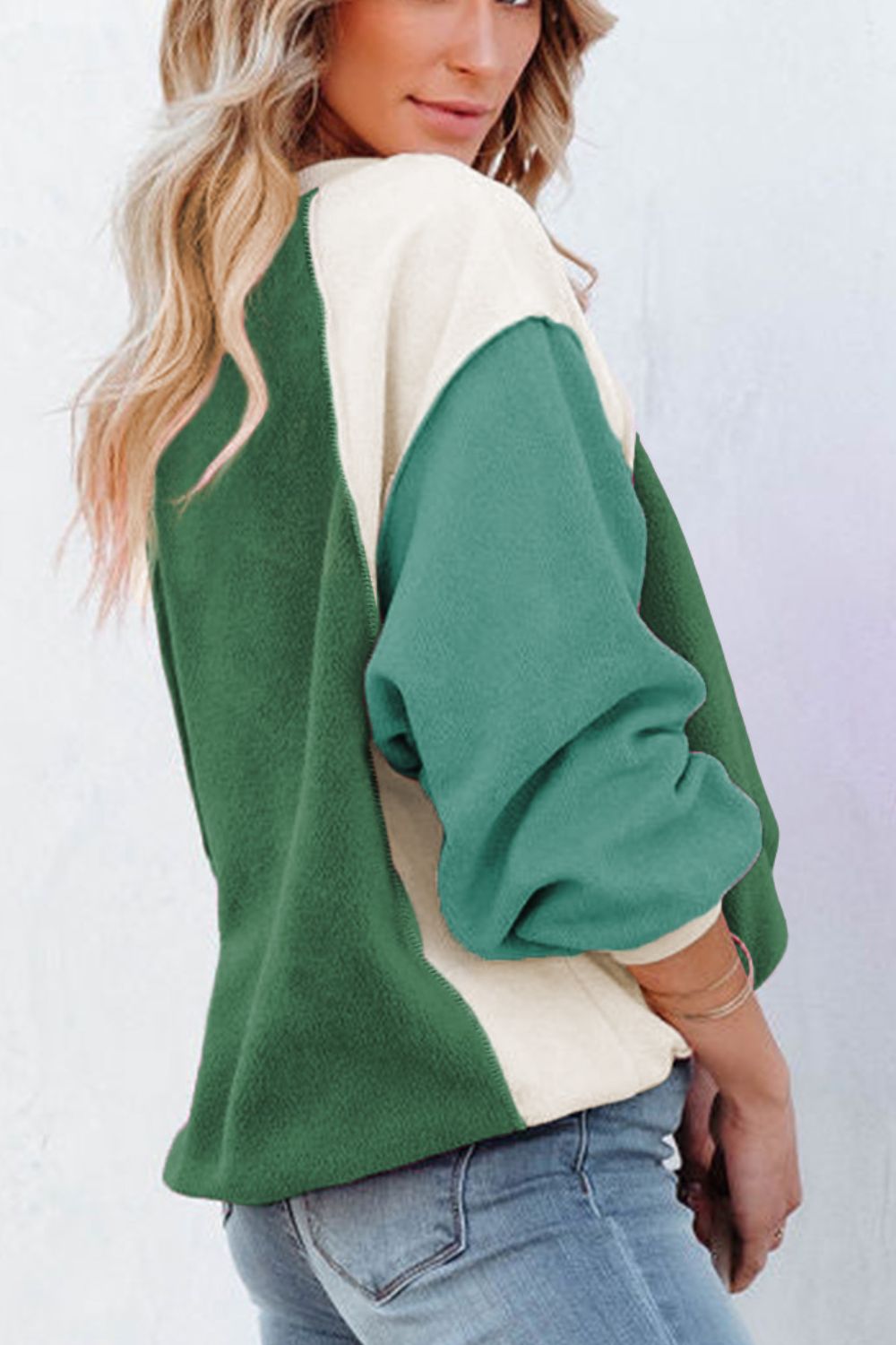 Outfit Flow - Color Block Round Neck Long Sleeve Sweatshirt