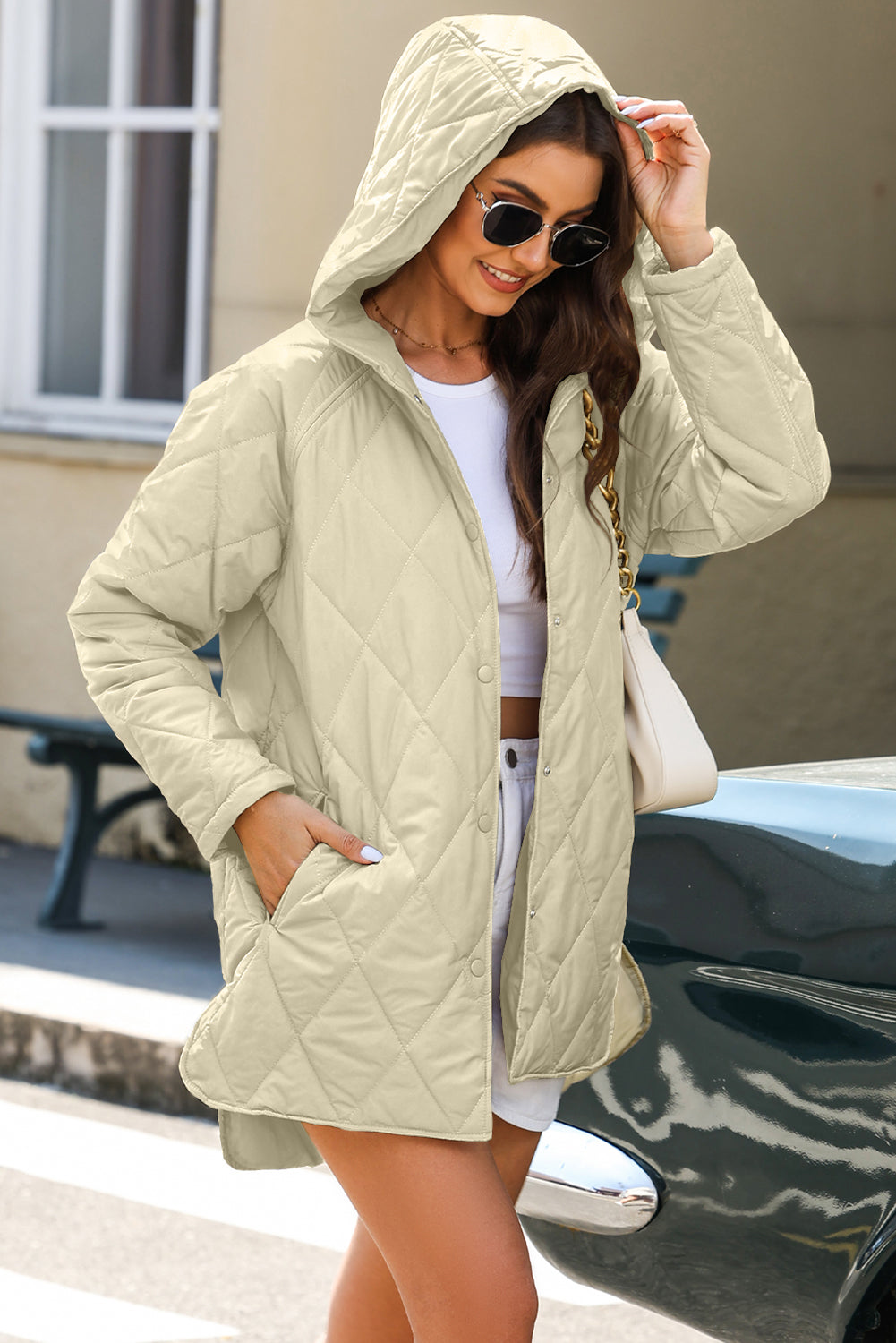 Outfit Flow - Snap Down Long Sleeve Quilted Winter Coat