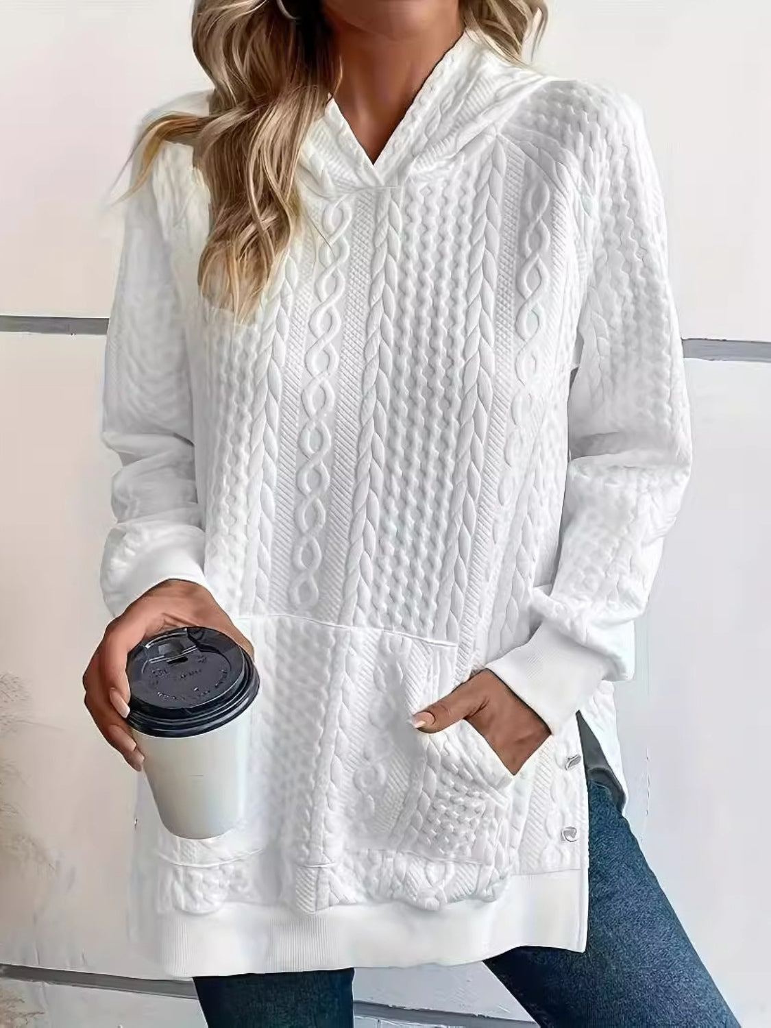 Outfit Flow - Plus Size Texture Long Sleeve Hoodie