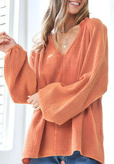 Outfit Flow - Frill V-Neck Balloon Sleeve Blouse