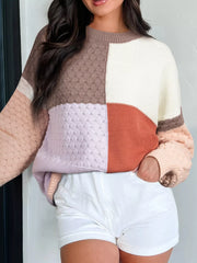 Color Block Textured Knit Sweater OutfitFlow