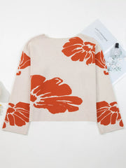 Flower Pattern Wide Sleeve Baggy Sweater OutfitFlow