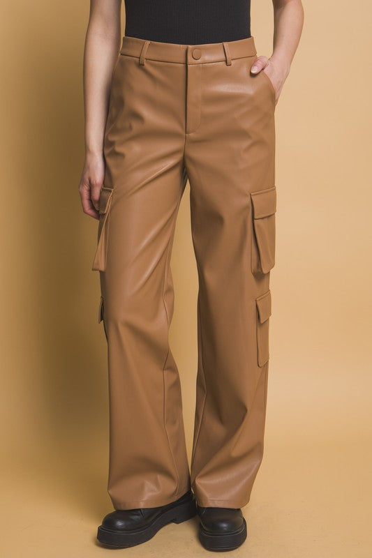 Outfit Flow - Love Tree PU Leather Cargo Pants