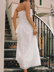 Strapless Smocked Mini Dress with Asymmetric Hem OutfitFlow