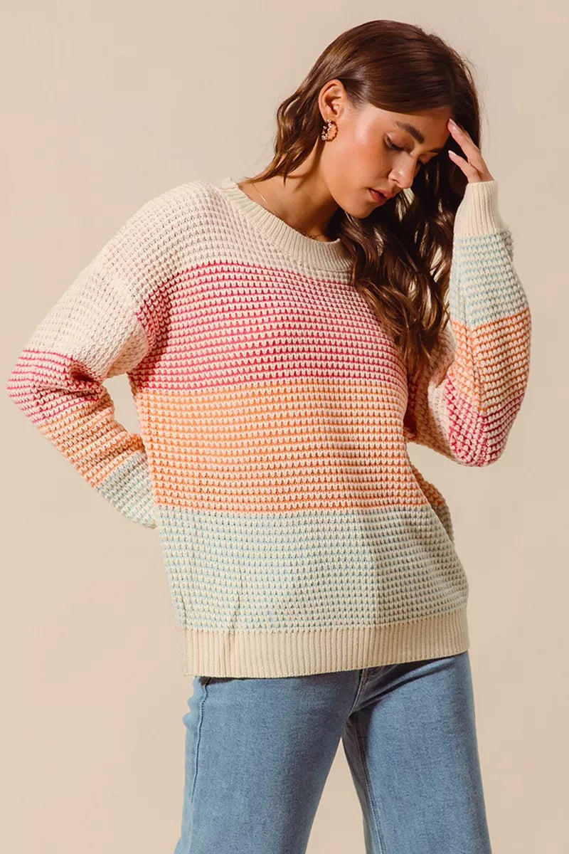 SO ME Multi Color Block Long Sleeve Sweater OutfitFlow