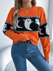 Ghost Round Neck Long Sleeve Sweater OutfitFlow