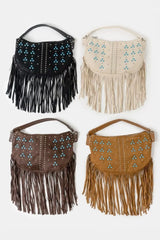 Fame Studded Pattern Multi Fringe Hobo Shoulder Bag OutfitFlow