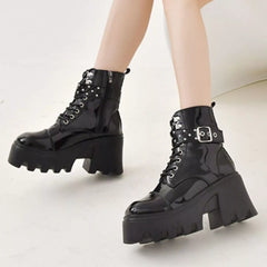 Platform Ankle Boots with Buckle and Studded Detail OutfitFlow