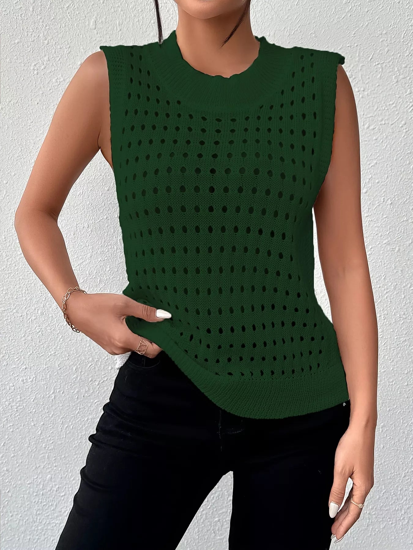 Hollow Out Round Neck Knit Tank OutfitFlow