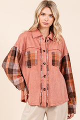 Mittoshop Button Down Contrast Plaid Patchwork Shacket