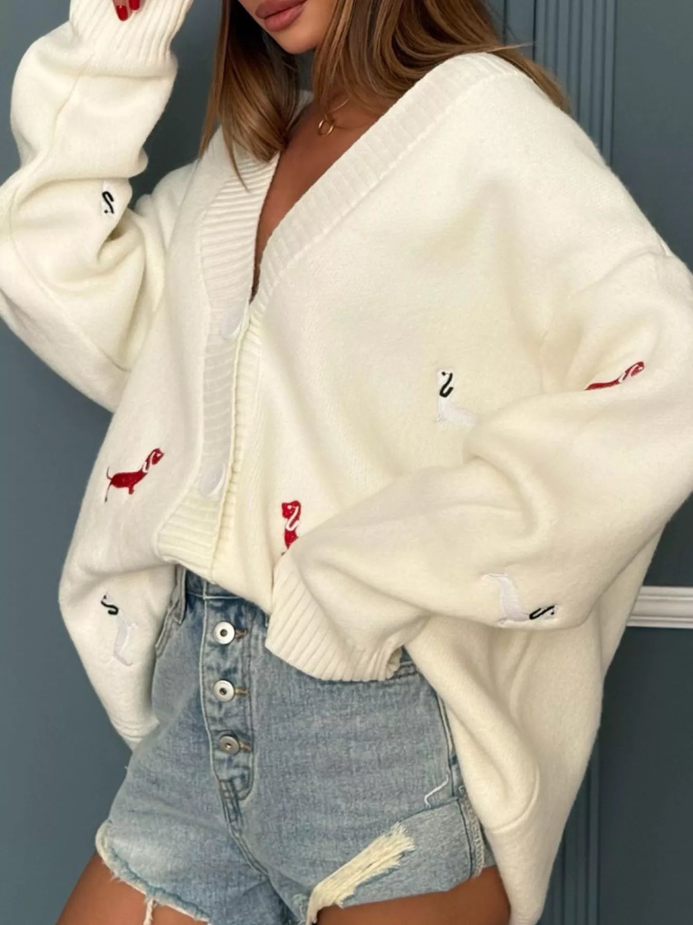 Embroidered Button Up Cardigan OutfitFlow
