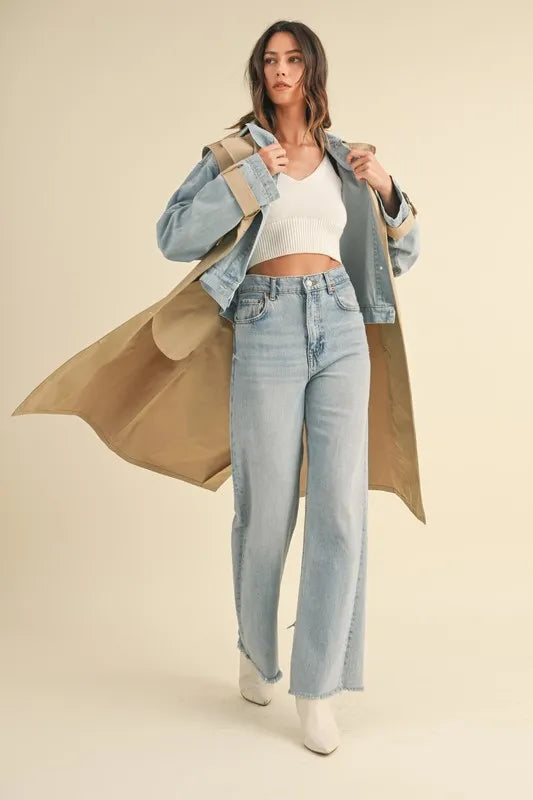 MABLE Layered Look Trench Coat With Denim Jacket Trendsi