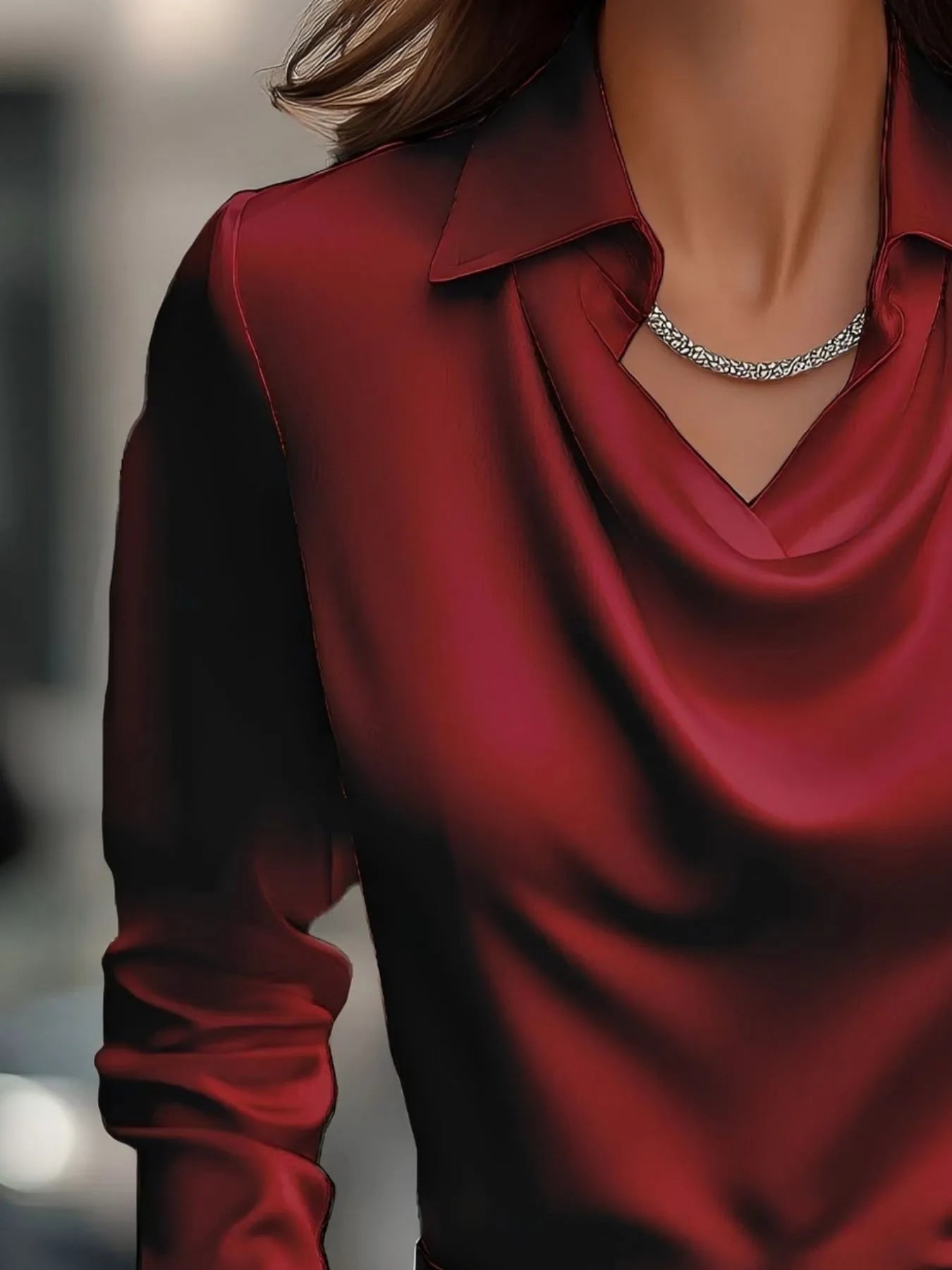 Full Size Collared Neck Long Sleeve Blouse Plus Size OutfitFlow