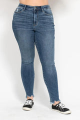 Judy Blue Plus Size High Waist Skinny with Destroy & Shark Bit Hem OutfitFlow