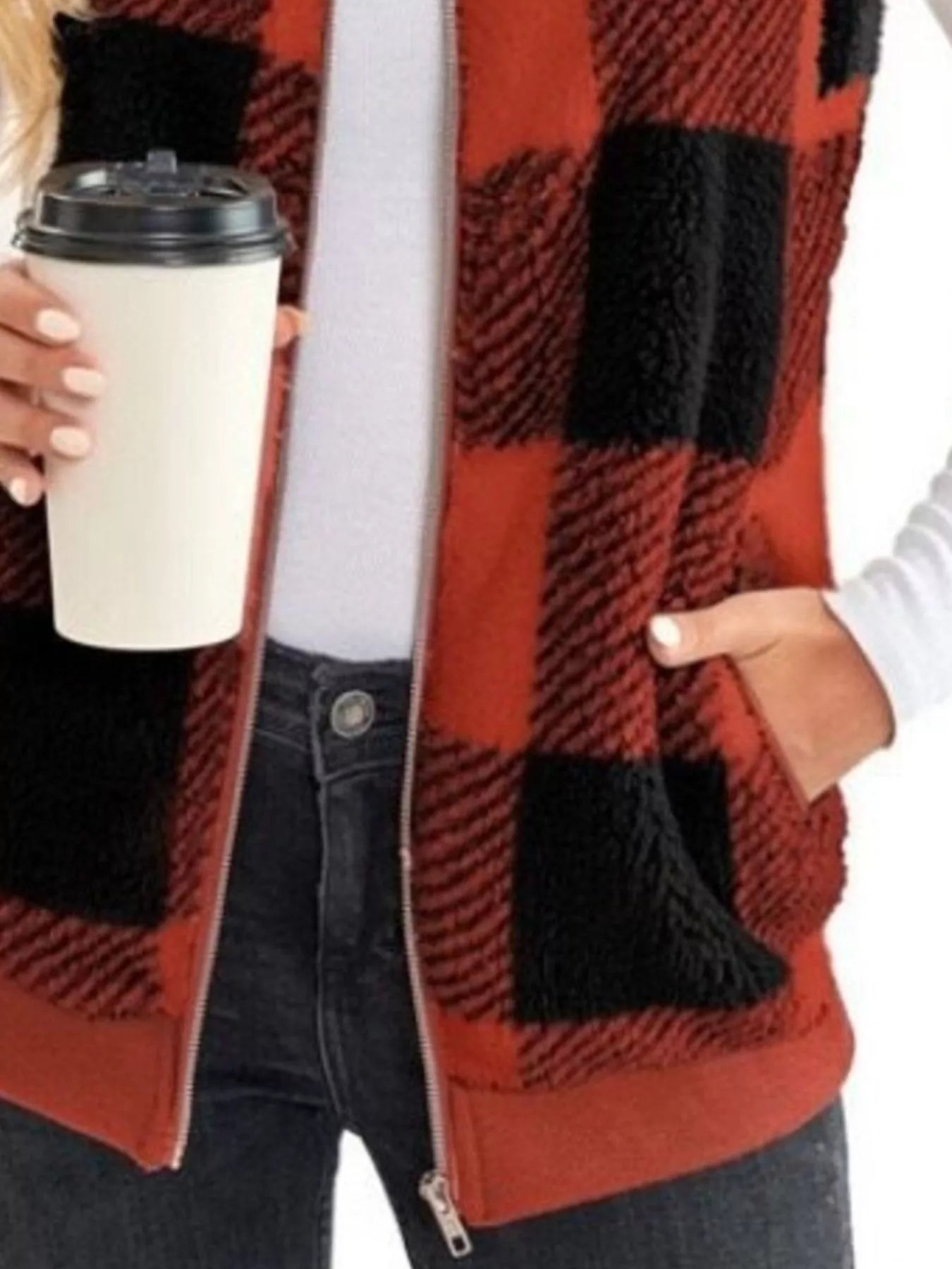 Full Size Color Block Zip Up Vest Coat Plus Size OutfitFlow