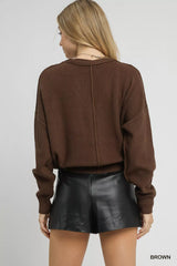 Umgee Chunky Cable Knit V-Neck Button-Up Cardigan OutfitFlow