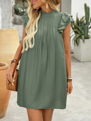 Ruffled Mock Neck Cap Sleeve Mini Dress OutfitFlow