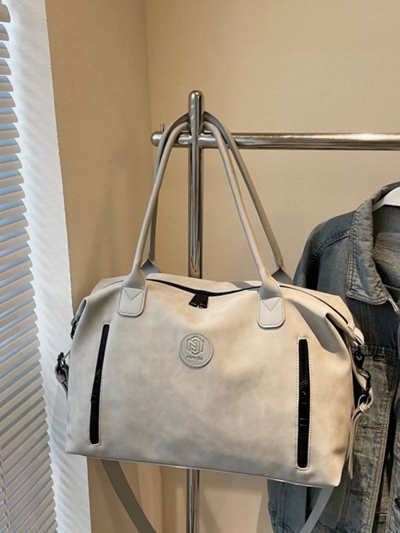 Adjustable Shoulder Strap Travel Duffel Bag Grey One Size OutfitFlow