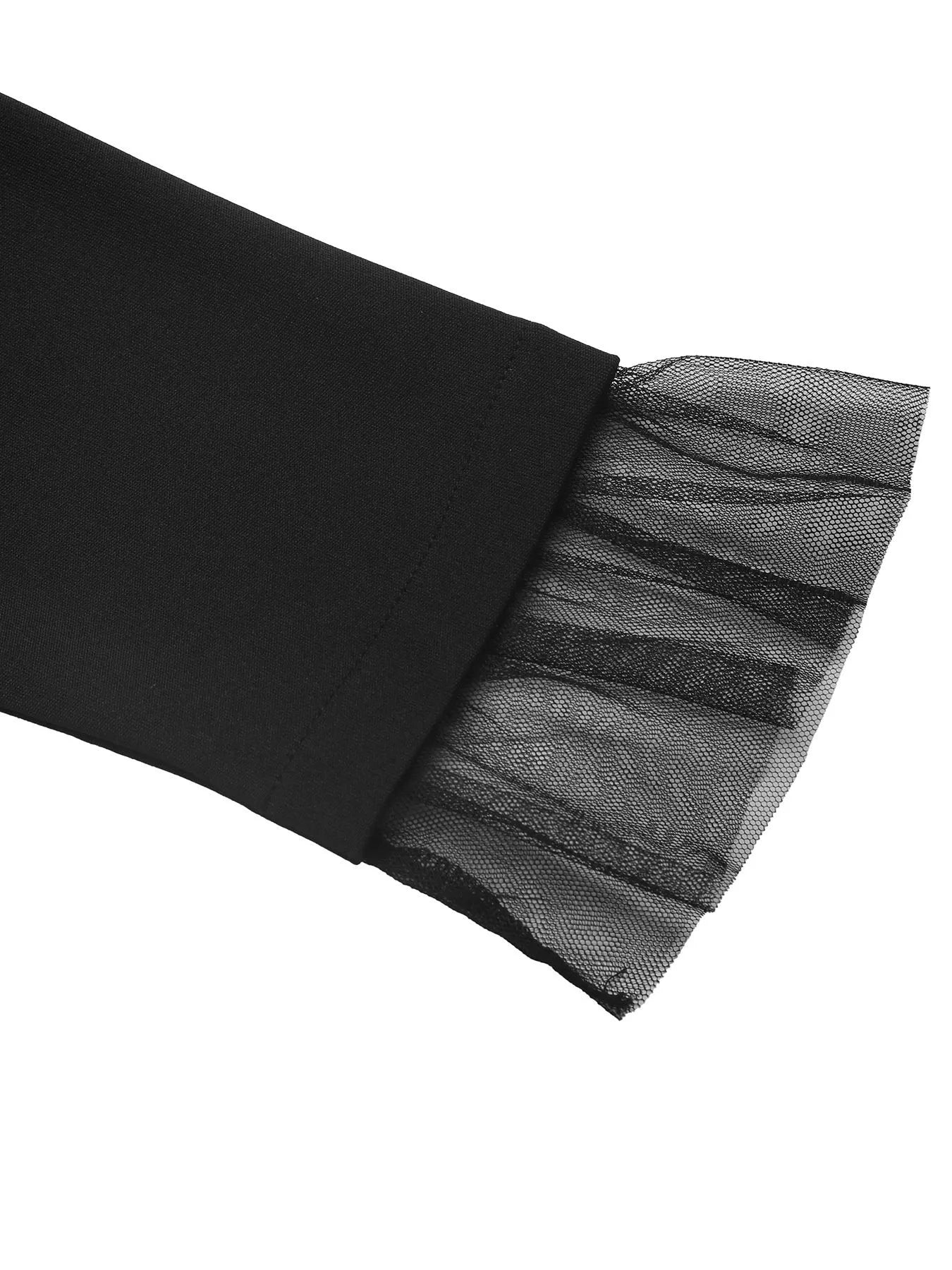 Square Neck Puff Sleeve Mesh Hem Dress OutfitFlow