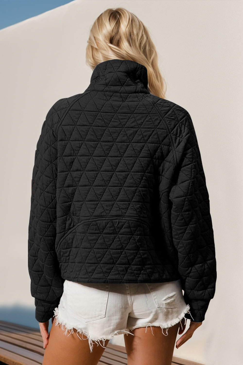 Outfit Flow - Double Take Half Zip Long Sleeve Quilted Sweatshirt with Pocket