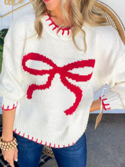 Outfit Flow - Bow Round Neck Long Sleeve Sweater