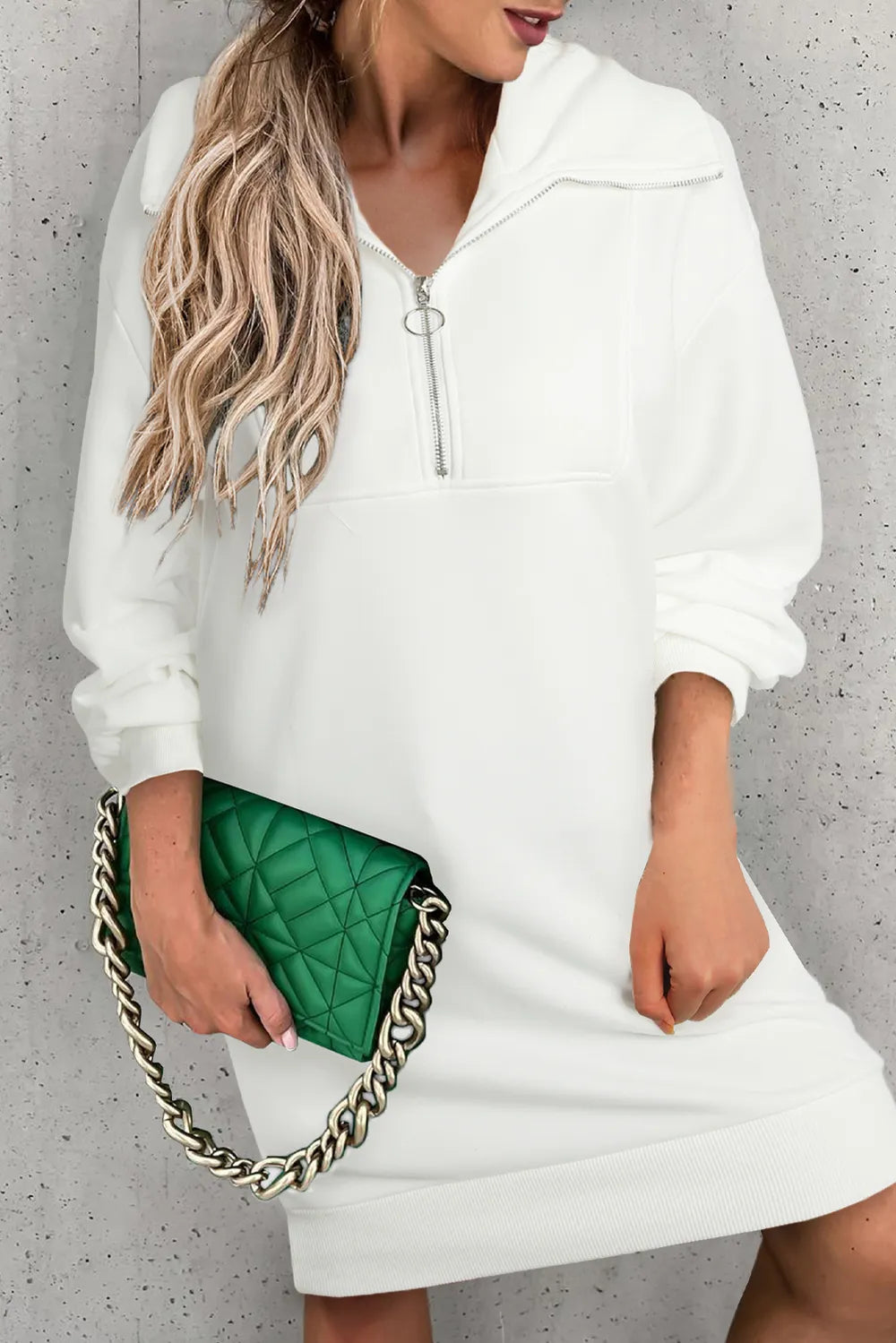Half Zip Dropped Shoulder Mini Sweatshirt Dress OutfitFlow
