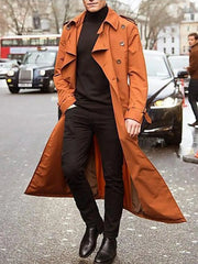 Men's Long Sleeve Longline Trench Coat Orange OutfitFlow