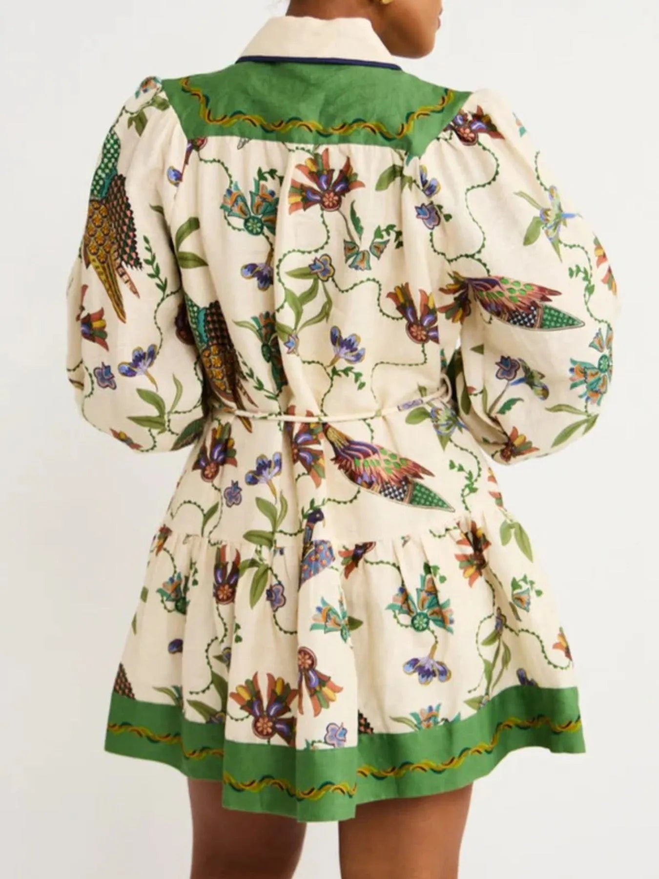 Printed Lantern Sleeve Shirt Dress OutfitFlow