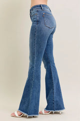Judy Blue Full Size Mr Vintage Wash Flare Jeans W/ Destroy and Fray Hem Plus Size OutfitFlow