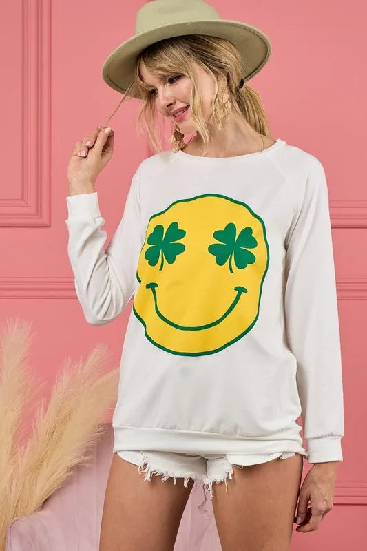 BiBi Smile Face Graphic Round Neck Long Sleeve Top OutfitFlow