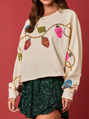 Christmas Holiday Lights Sequin Embellished Sweatshirt OutfitFlow