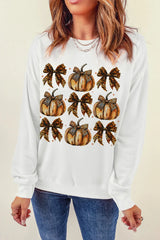 Pumpkin & Bow Graphic Long Sleeve Sweatshirt OutfitFlow
