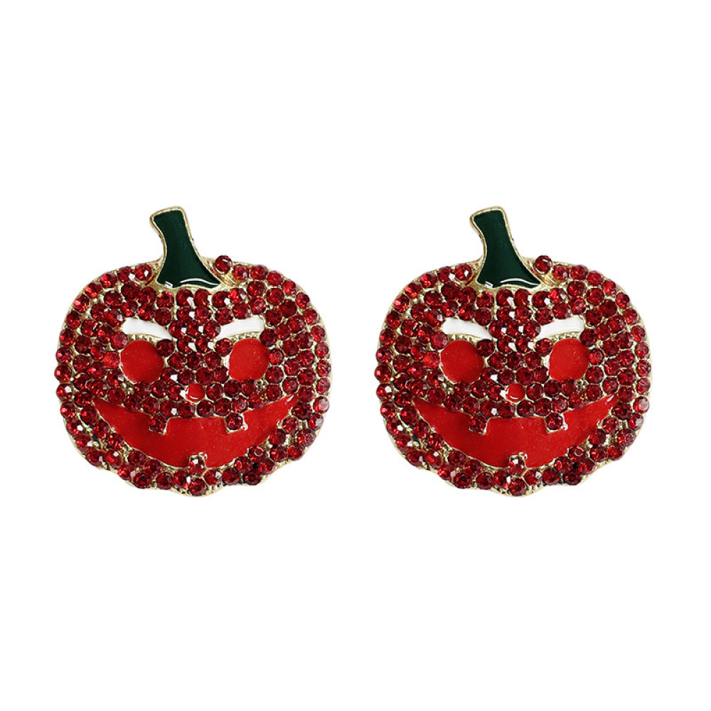 Demon Pumpkin Rhinestone Alloy Earrings Deep Red One Size OutfitFlow