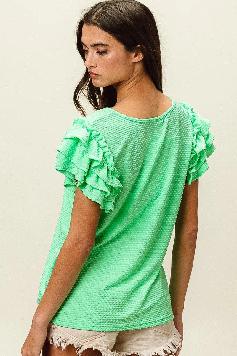 BiBi Birdseye Texture Layered Ruffle Top OutfitFlow