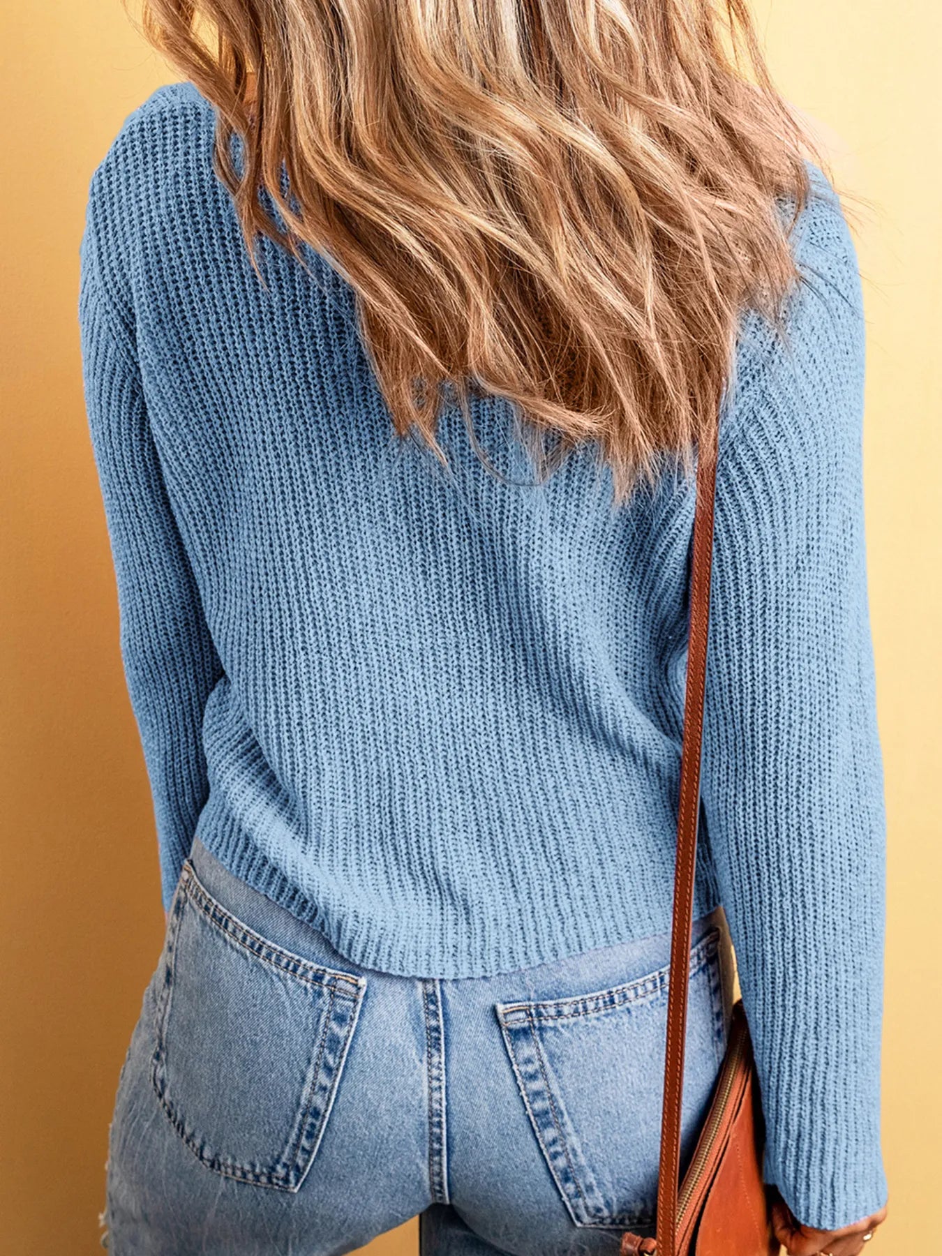 Lightweight V Neck Button Front Bell Sleeve Cardigan OutfitFlow