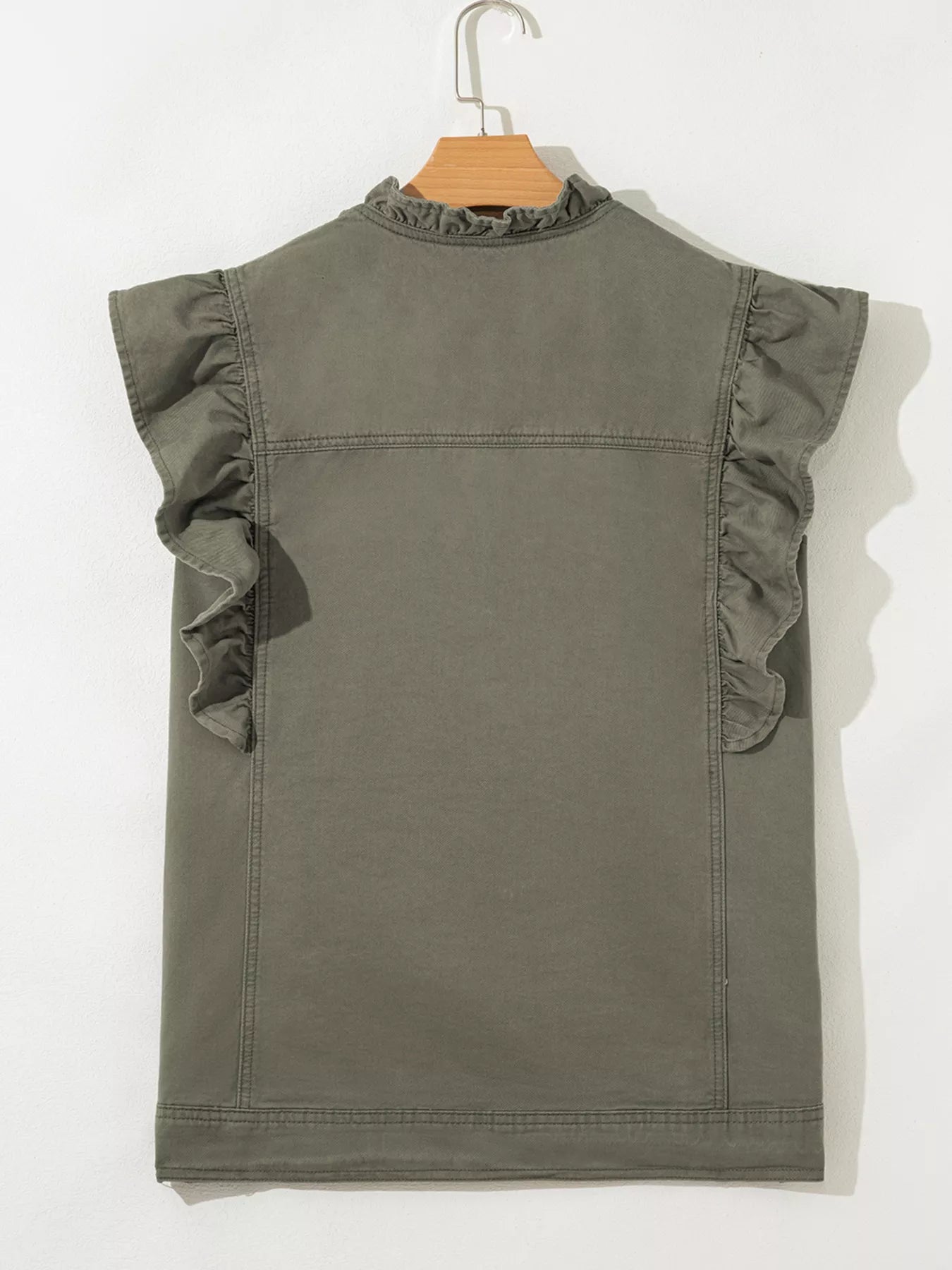 Ruffled Patchwork Denim Jacket Vest OutfitFlow