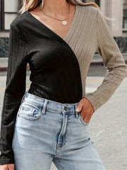 Outfit Flow - Contrast Surplice Long Sleeve T-Shirt